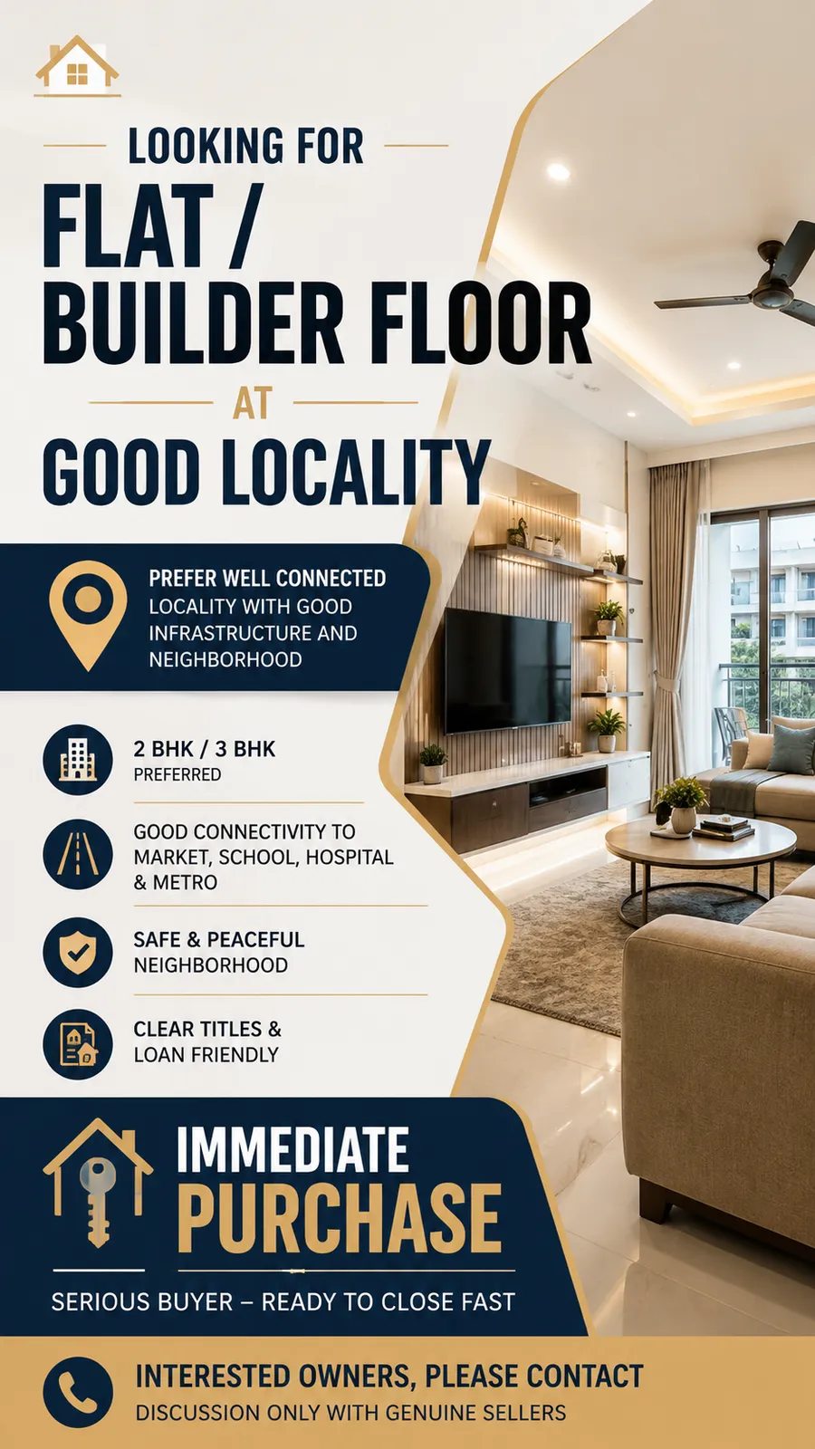 Looking to Buy 2BHK Flat / Builder Floor in Anywhere in Palwal, Palwal