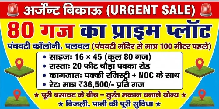 Plot for Sale in Panchwati Raod Near Panchwati Mandir, Palwal